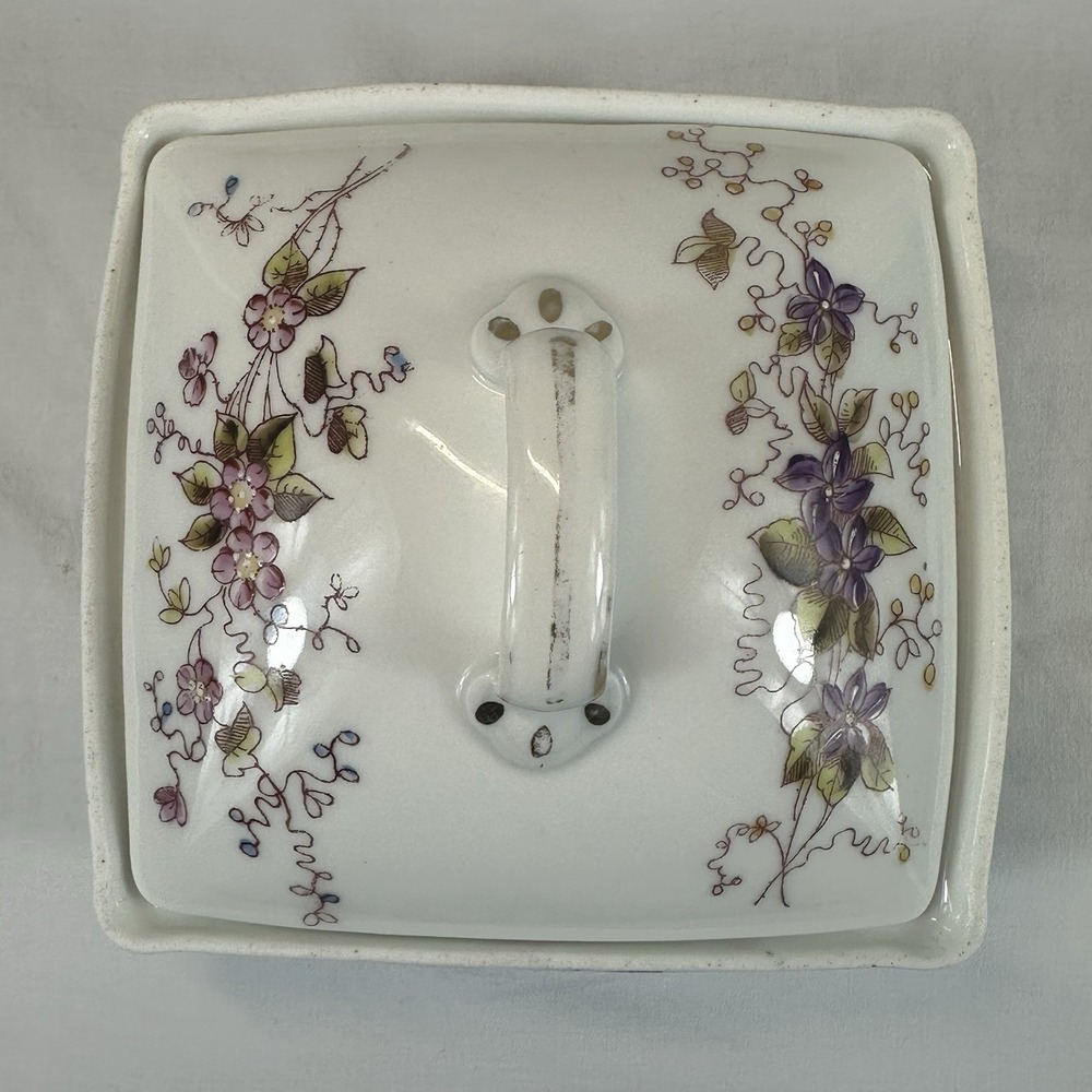 Limoges France Porcelain Trinket Box Floral Square Lidded Dresser Jar 5.25" - Picture 6 of 16